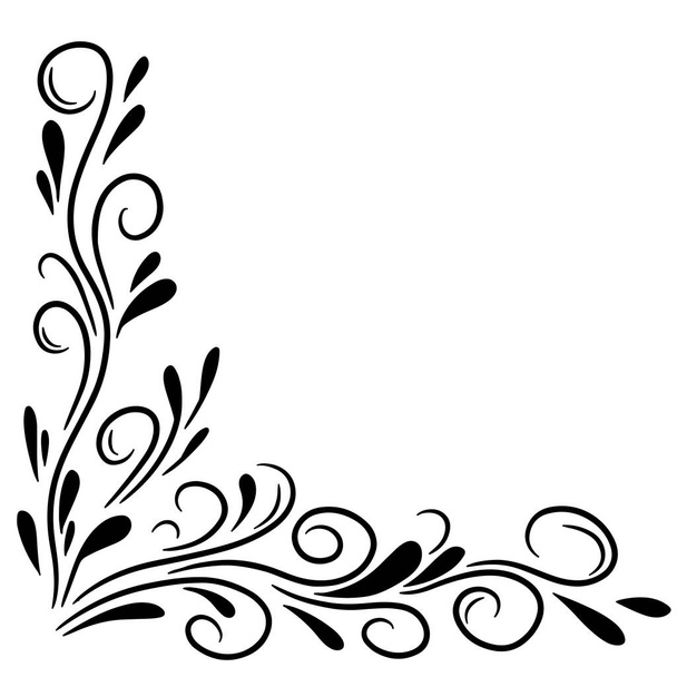 Decorative corner floral ornament.  Hand drawn vector illustration, isolated on a white background. - Vector, imagen