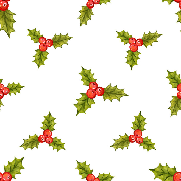 Seamless Christmas pattern with holly berries - Vector, imagen