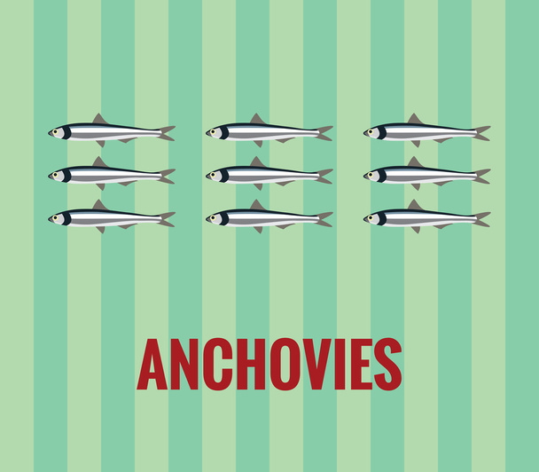 Vector resizable drawing of anchovies on green background. - Wektor, obraz