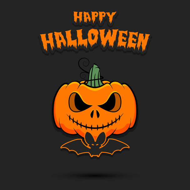 Happy Halloween. Halloween pumpkin with sinister face and bat on an isolated background. Design pattern for banner, poster, greeting card, flyer, party invitation. Vector illustration - Wektor, obraz