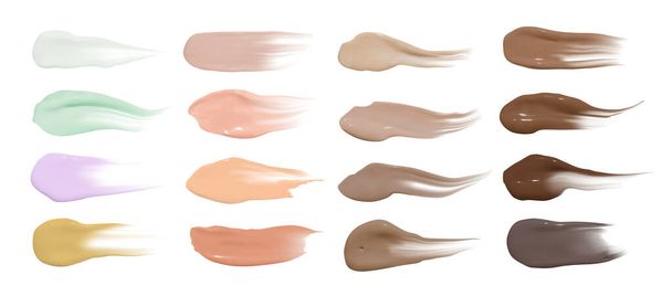Foundation smears. Makeup concealer base. Isolated paint swatch. Liquid brown background. Foundation cream isolated on - Vector, Image