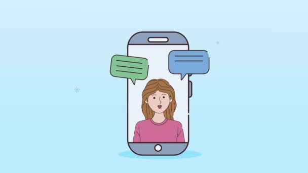 digital work animation with woman in smartphone - Footage, Video
