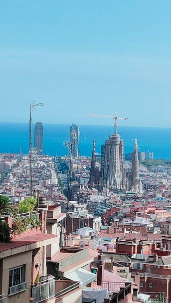 Barcelona Španělsko panoramatický výhled na město a abstraktní moderní ilustrace  - Fotografie, Obrázek