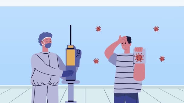 коїд19 анімація частинок вірусу з лікарем вакцинація чоловіка
 - Кадри, відео