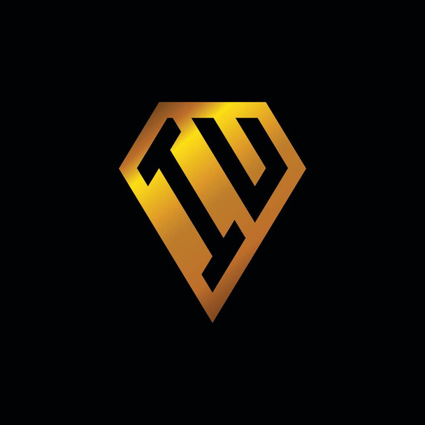 Логотип IU с вектором формы золотого бриллианта, геометрическая золотая форма монограммы стиль изолирован в черном фоне - Вектор,изображение