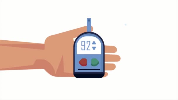 Animation von Diabetes-Erkrankungen mit Handheben des Glukometers - Filmmaterial, Video