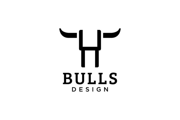 Логотип буквы H, логотип быка, логотип главного быка, шаблон логотипа - Вектор,изображение