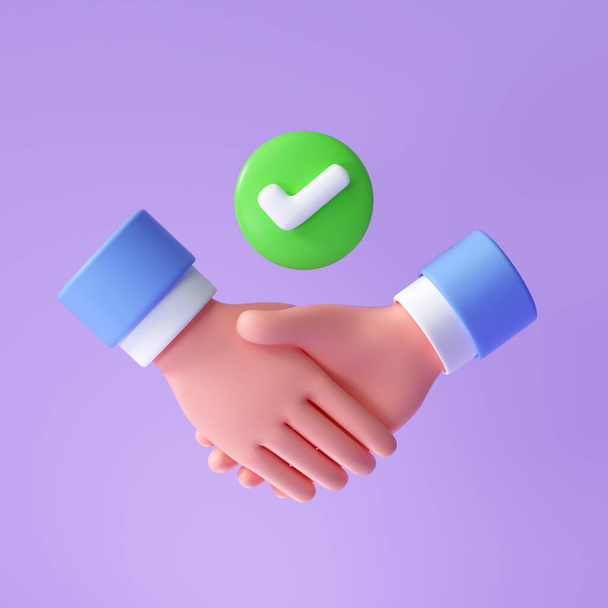 El sıkışma ikonu, sembol. Başarılı bir anlaşmayla iş ortaklarının el sıkışması. 3d resimleme - Fotoğraf, Görsel