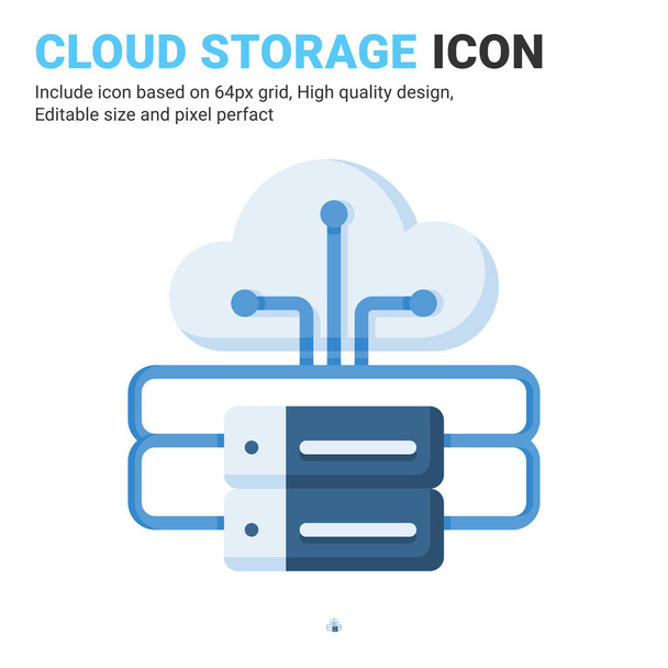 Vektor ikony cloudové paměti s plochým barevným stylem izolovaným na bílém pozadí. Vektorové ilustrace koncept symbolu datového serveru pro digitální IT, logo, průmysl, technologie, aplikace, web a projekt - Vektor, obrázek