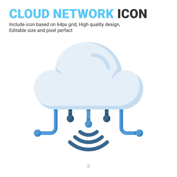 Cloud network icon vector with flat color style isolated on white background. Vector illustration data server sign symbol icon concept for digital IT, logo, industry, technology, apps, web and project - Vector, Image