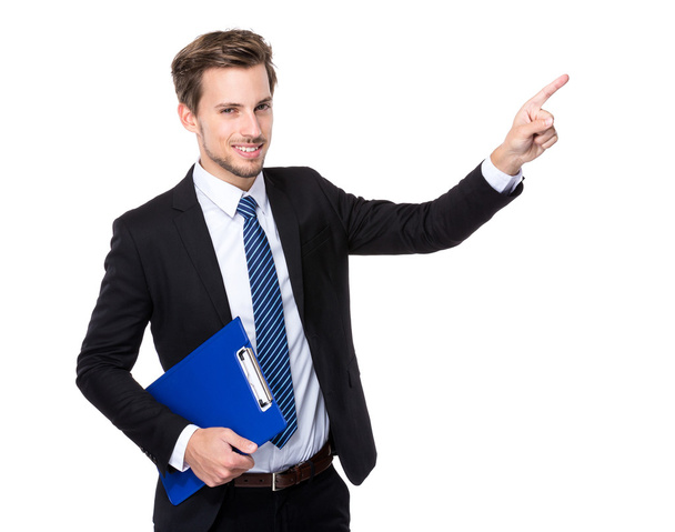 Man with clipboard and finger up - Photo, Image