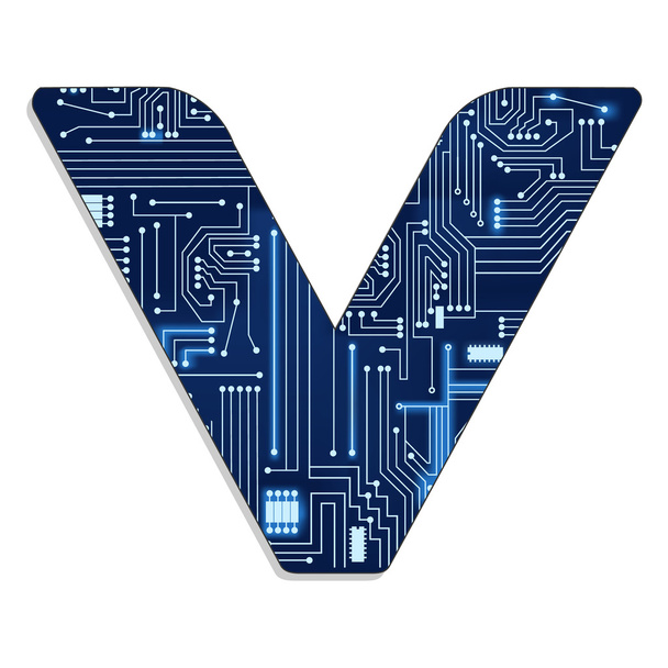 Letra "v" del alfabeto estilizado de la tecnología
 - Vector, imagen