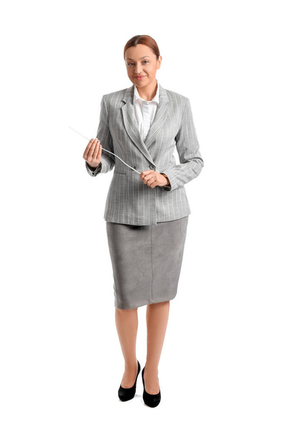 Portrait of female teacher on white background - Foto, afbeelding