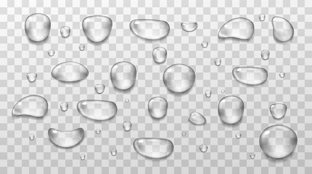 Big set of transparent drops of water. - Vector, imagen