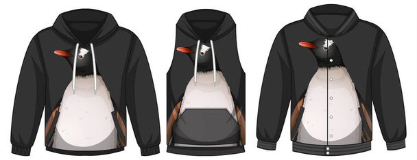 Set of different jackets with penguin template illustration - Vector, Image