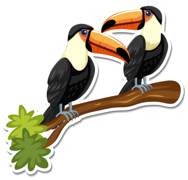 Una plantilla de etiqueta engomada de la ilustración de personajes de dibujos animados tucanes - Vector, Imagen