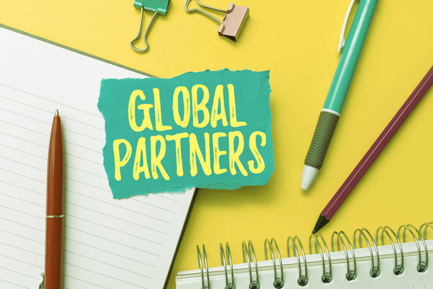 Handwriting text Global Partners. Word Written on Two or more firms from different countries work as a team Flashy School And Office Supplies Bright Teaching And Learning Collections - Photo, Image