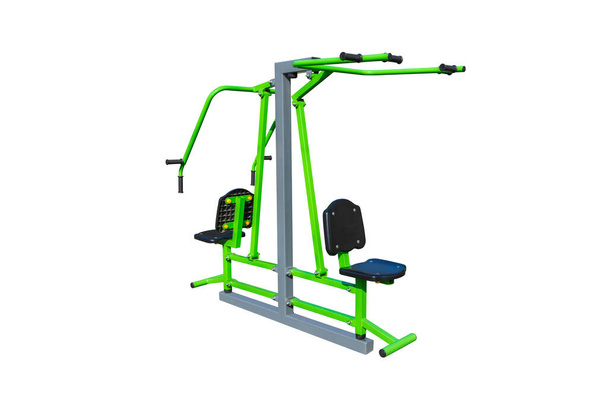 A sports exercise equipment for a public park, isolated on a white background. Saved using the clipping path. Training of the shoulder girdle and arms. - Zdjęcie, obraz