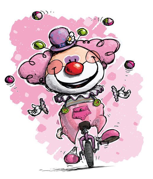 Klaun na Unicle žonglování holčičí barvy - Vektor, obrázek