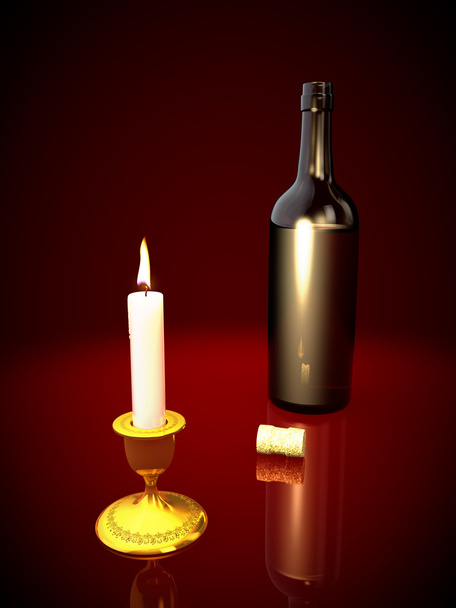 bottle and  candle - Φωτογραφία, εικόνα