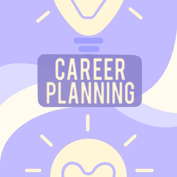 Writing displaying text Career Planning. Internet Concept A list of goals and the actions you can take to achieve them Glowing Light Bulb Drawing Displaying Fresh Discoveries. - Photo, Image