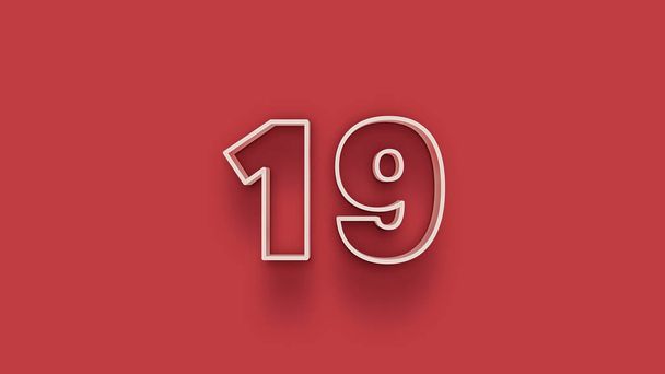 Ilustração 3d do número 19 sobre fundo vermelho - Foto, Imagem