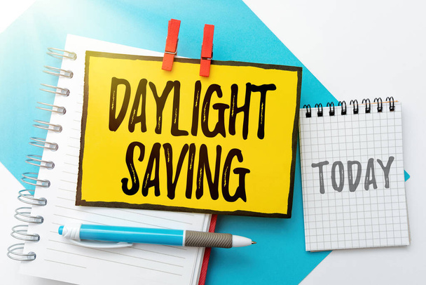 Inspiration showing sign Daylight Saving. Concept meaning Storage technologies that can be used to protect data Colorful Perpective Positive Thinking Creative Ideas And Inspirations - Photo, Image