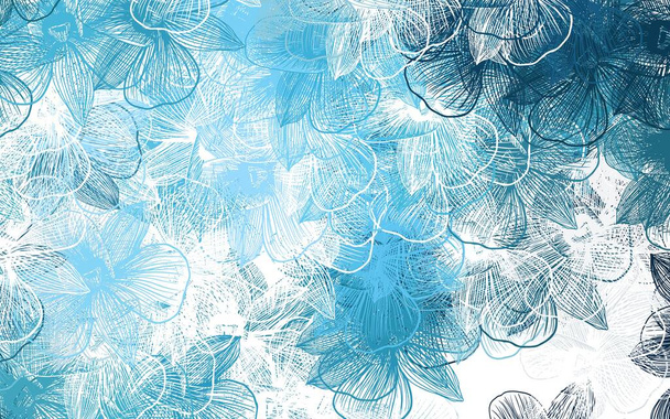 Modèle élégant vecteur bleu clair avec des fleurs. Fleurs croquantes gribouillis sur fond blanc. Modèle coloré pour les livres pour enfants. - Vecteur, image