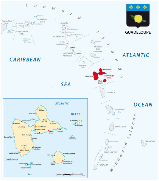 mapa vectorial de las Antillas Menores con el archipiélago de Guadalupe - Vector, Imagen