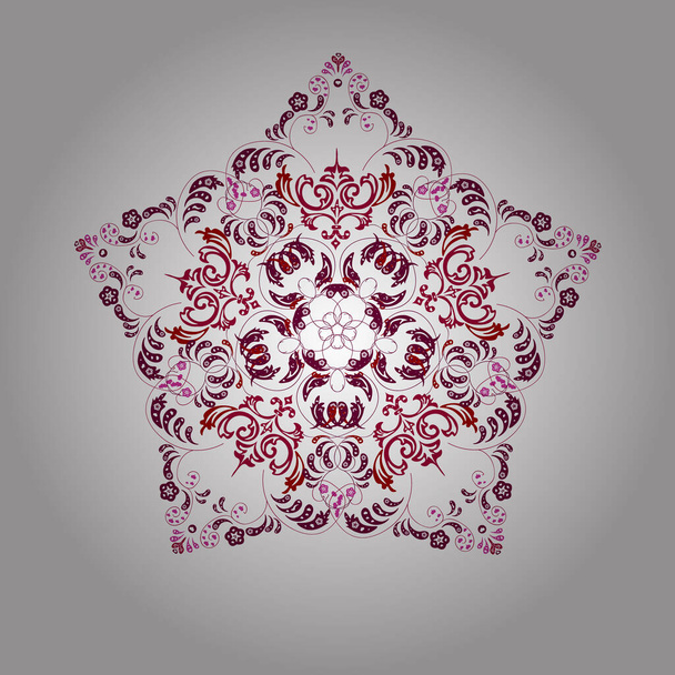 red snowflake on white background with floral elements. Vector. - Vektor, kép