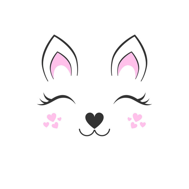 Rabbit, cat, kitten. Cartoon character. Valentine's card. Baby pet background. Flat design. - Фото, зображення