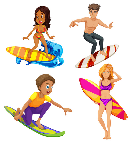 Surfistas masculinos y femeninos
 - Vector, Imagen