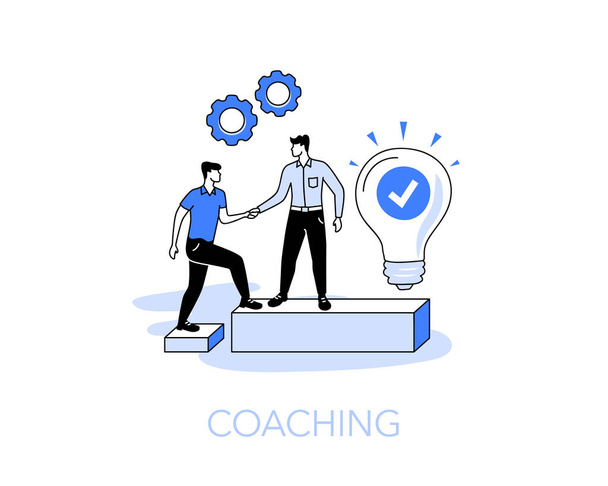 Illusztráció coaching szimbólum két ember, az egyik segít a másiknak elérni egy konkrét személyes vagy szakmai cél. Könnyen használható az Ön weboldalához vagy prezentációjához. - Vektor, kép