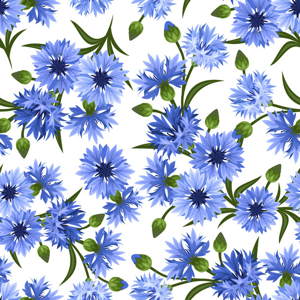Seamless pattern with blue cornflowers. Vector illustration. - Vektör, Görsel