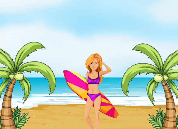 kobieta surfer na plaży - Wektor, obraz