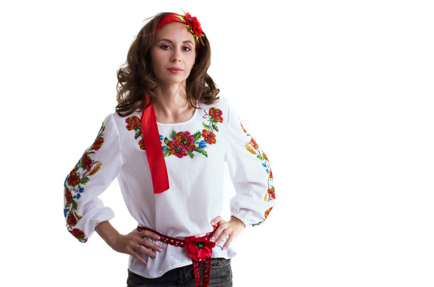 Girl in the Ukrainian national clothes isolated on white - Photo, image