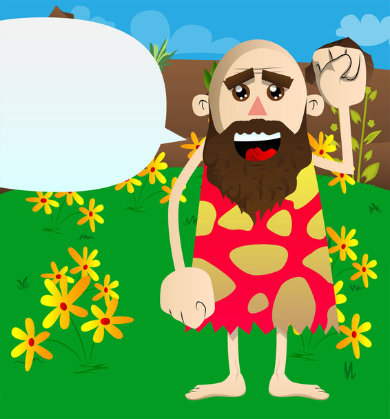 funny cartoon man is walking on the grass and looking at the camera. - Vetor, Imagem