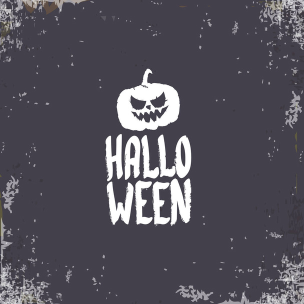 Happy Halloween Banner, greeting card or background with Vector white Halloween label with scary pumpkin isolated on grunge grey background. - Vector, afbeelding