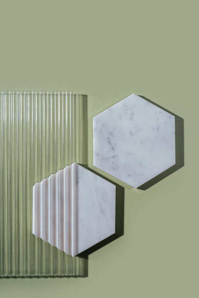 Marble plate with copy space.  Stylish green background for presentation. - Fotó, kép