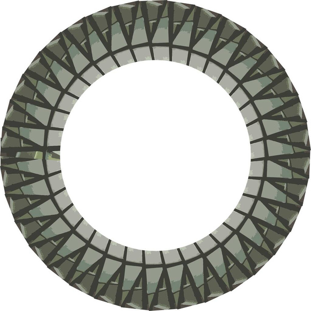 Telaio cerchio 3D nei toni del grigio scuro su bianco per i vostri disegni. Una cornice astratta che imita strutture metalliche o una ruota di trasporto per stampe, concetti costruttivi, tessuti, ecc.. - Vettoriali, immagini