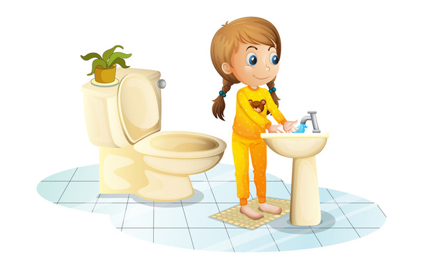 μια νεαρή κοπέλα πλύσιμο τα χέρια της - Vektor, obrázek