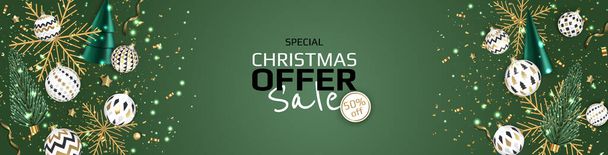 Merry Christmas sale banner template. Greeting card, banner, poster, header for website - Vector, Image
