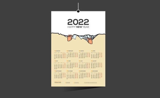 orange colored 12 month 2022 wall calendar vector design for any kind of use - Vector, Image