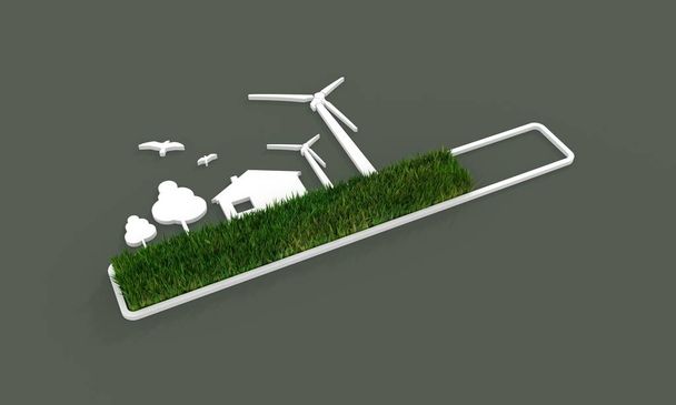 Progress or loading bar with trees, house and wind turbine - Photo, image