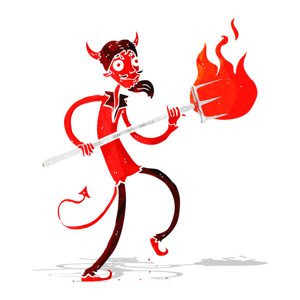 cartoon devil with pitchfork - Vecteur, image