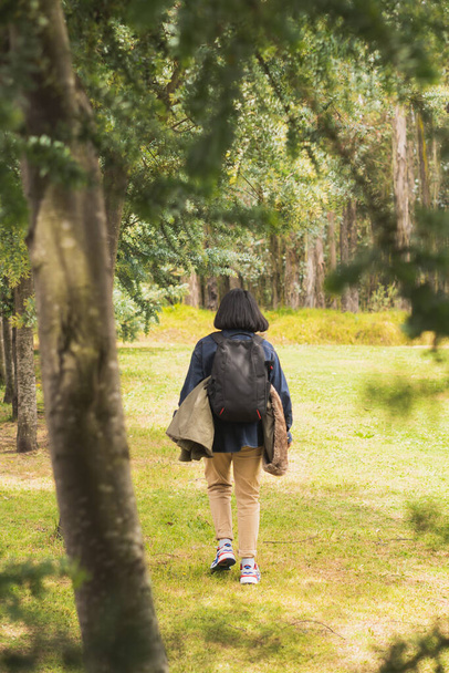 Young woman walking through nature, enjoying the scenery. - Zdjęcie, obraz