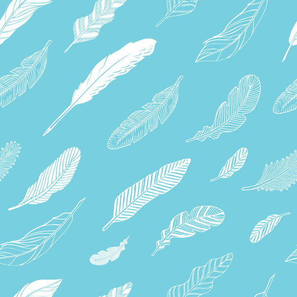 Set of hand-drawing color feathers. - Vector, Image
