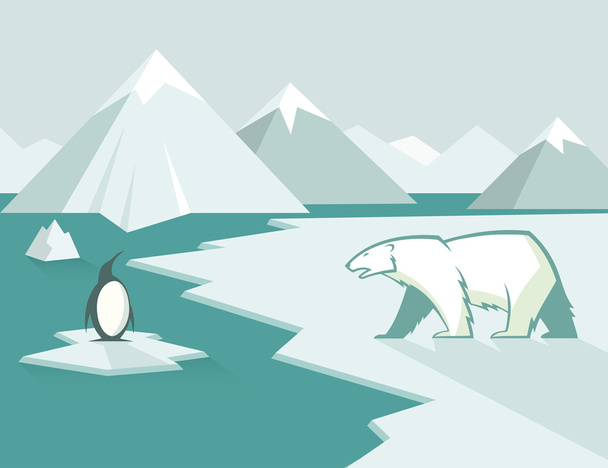 Polar bear and penguin - Διάνυσμα, εικόνα