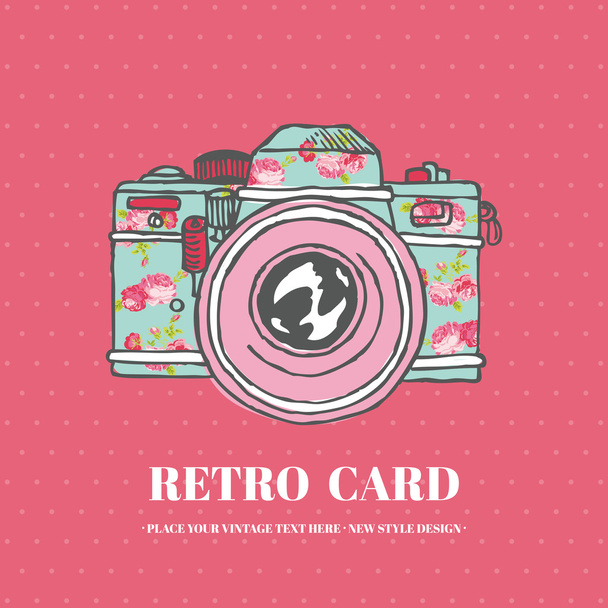 Vintage Photo Camera with Flowers - hand-drawn in vector - ベクター画像