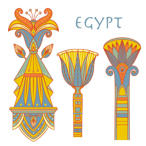 Egyptian floral colorful design element set isolated on white. Lotus flower, vector sign, symbol, logo illustration. - Vektor, Bild
